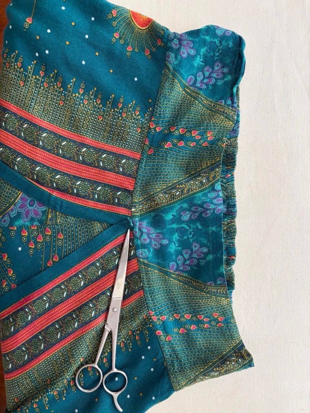 Three Cranes Gallery Women's Teal Printed Split-Leg Palazzo Pants S/M Boho Artsy - Picture 8 of 8